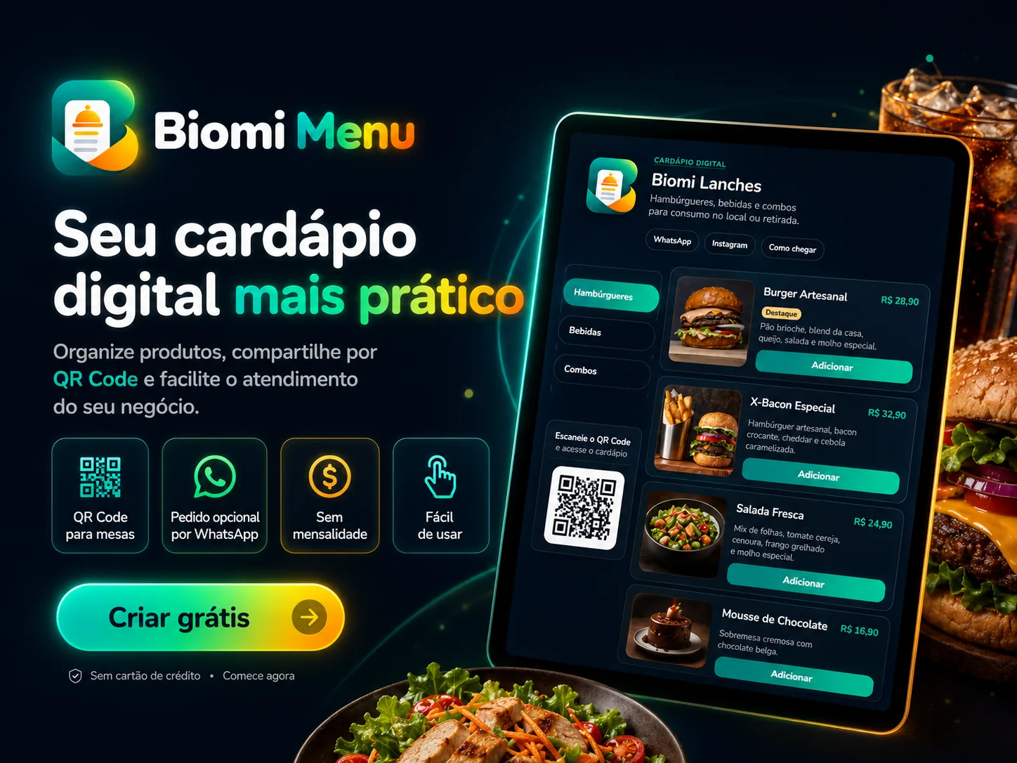 Crie seu cardápio digital grátis com o Biomi Menu