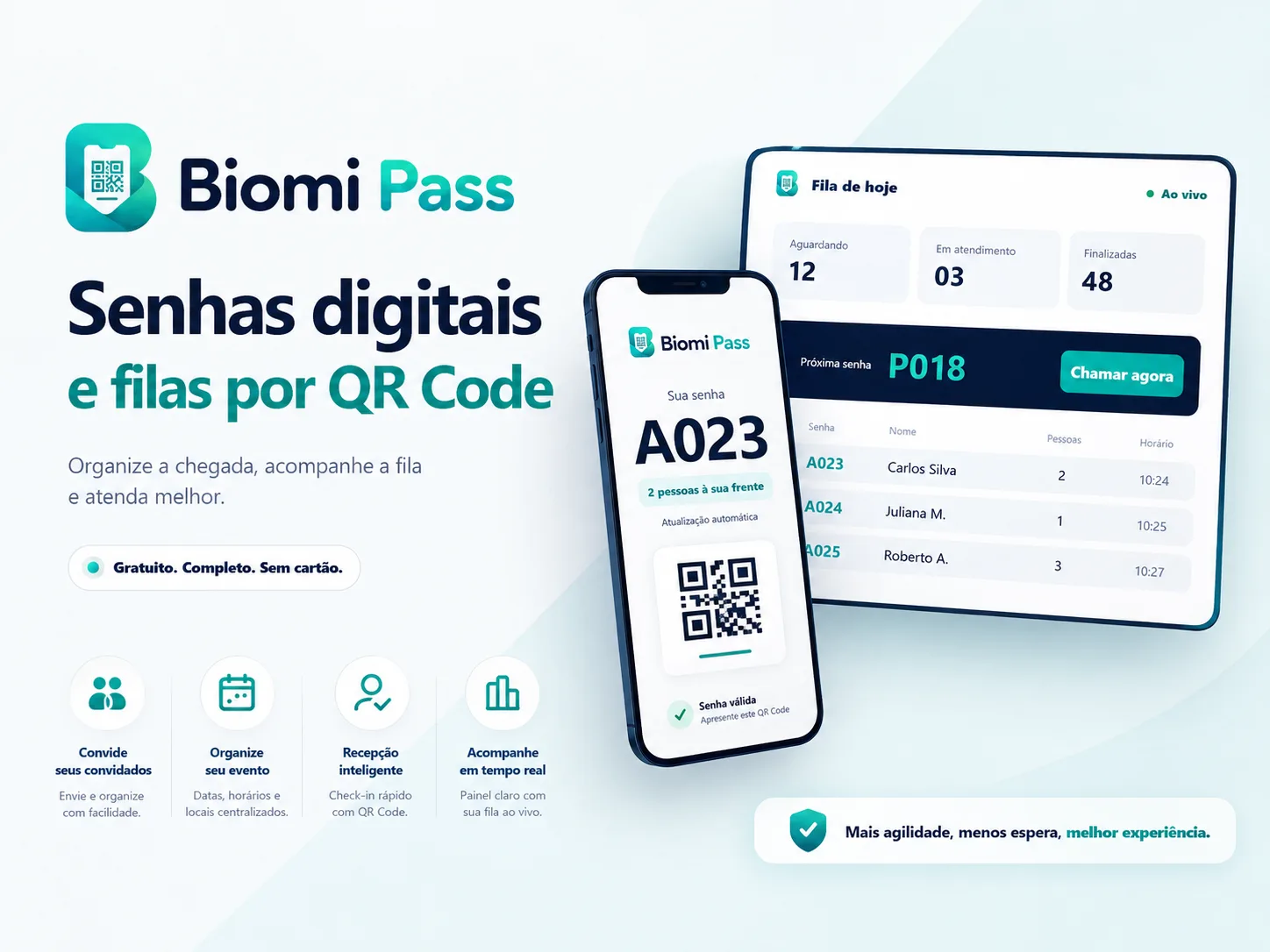 Organize filas e atendimentos grátis com o Biomi Pass
